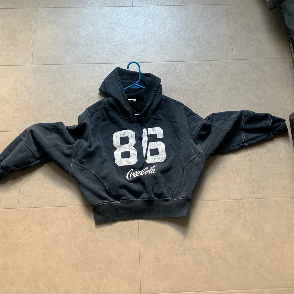 PACSUN Cropped Coca-Cola Charcoal Hoodie with White 86 Print